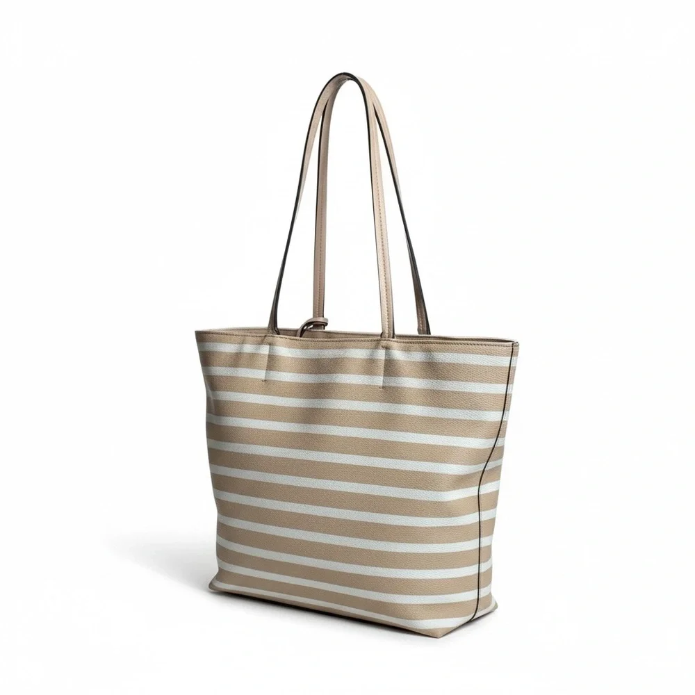 ✨ Kate Spade Striped Leather Tote – Chic Neutrals | EUC Exterior ✨